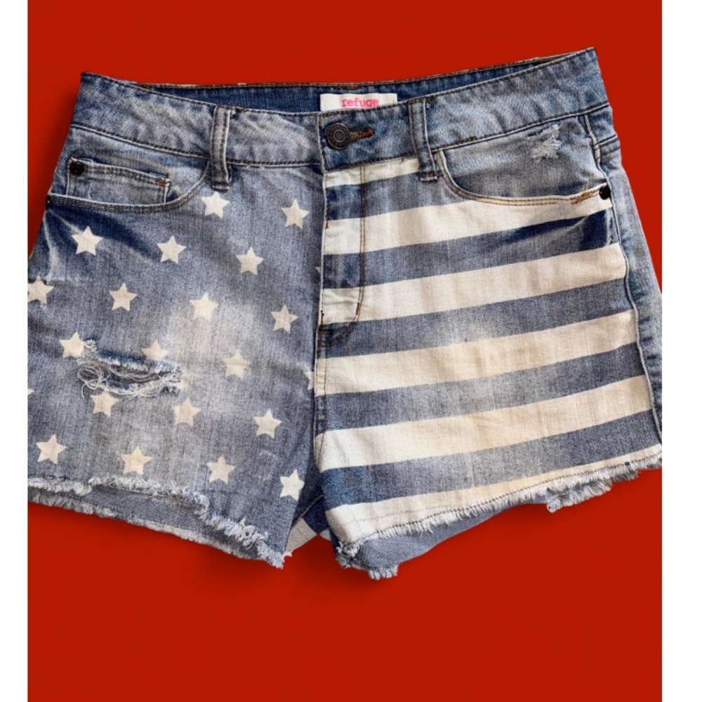Refuge Blue and White Striped Jean Shorts